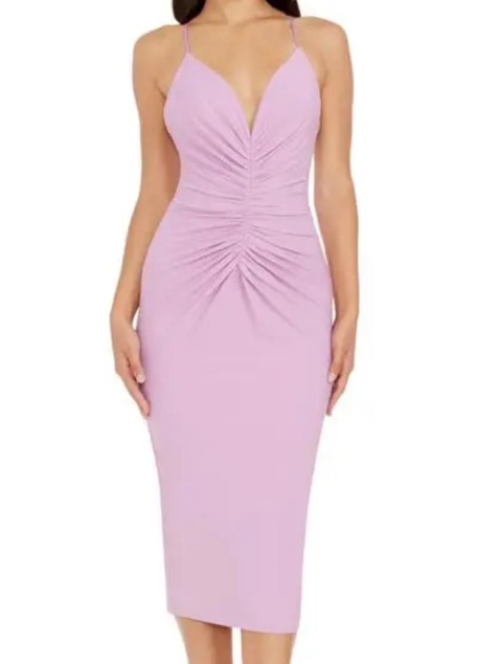 NWT Dress the Population Viv Ruched Sleeveless Midi Dress